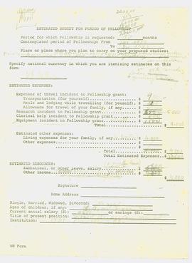 Estimated Budget for Period of Fellowship